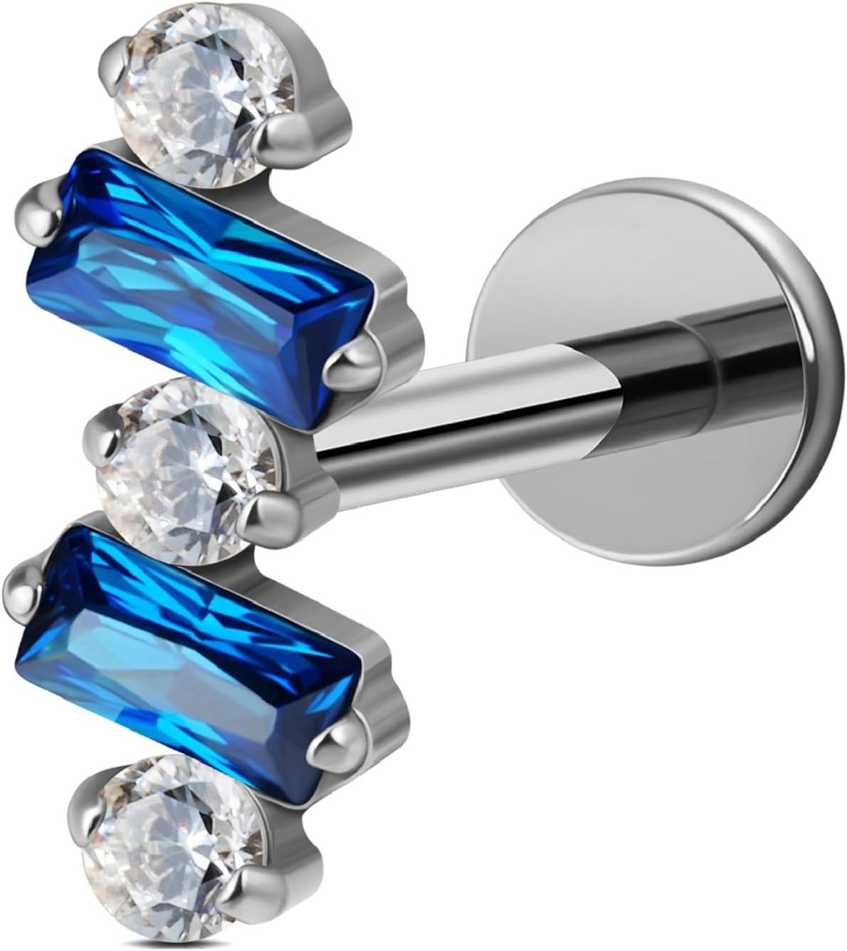 FINE4U 1PC ASTM F136 Titanium Piercing Jewelry Stud for Tragus Conch Helix Flat 16G 6mm 8mm