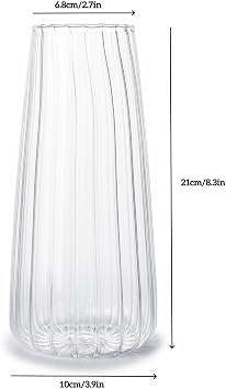 Clear Glass Vase for Flowers, Ribbed Flower Vase for Home Decor, 8.3in H
