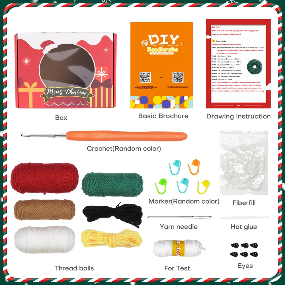 SUNNYCLUE Christmas Crochet Kits Xmas Snowman Elk Santa Claus Crochet Starter Kit Step-By-Step Video Tutorials Instructions Complete Crochet Kit for Beginners Adults DIY Knitting Gift Supplies - Image 3