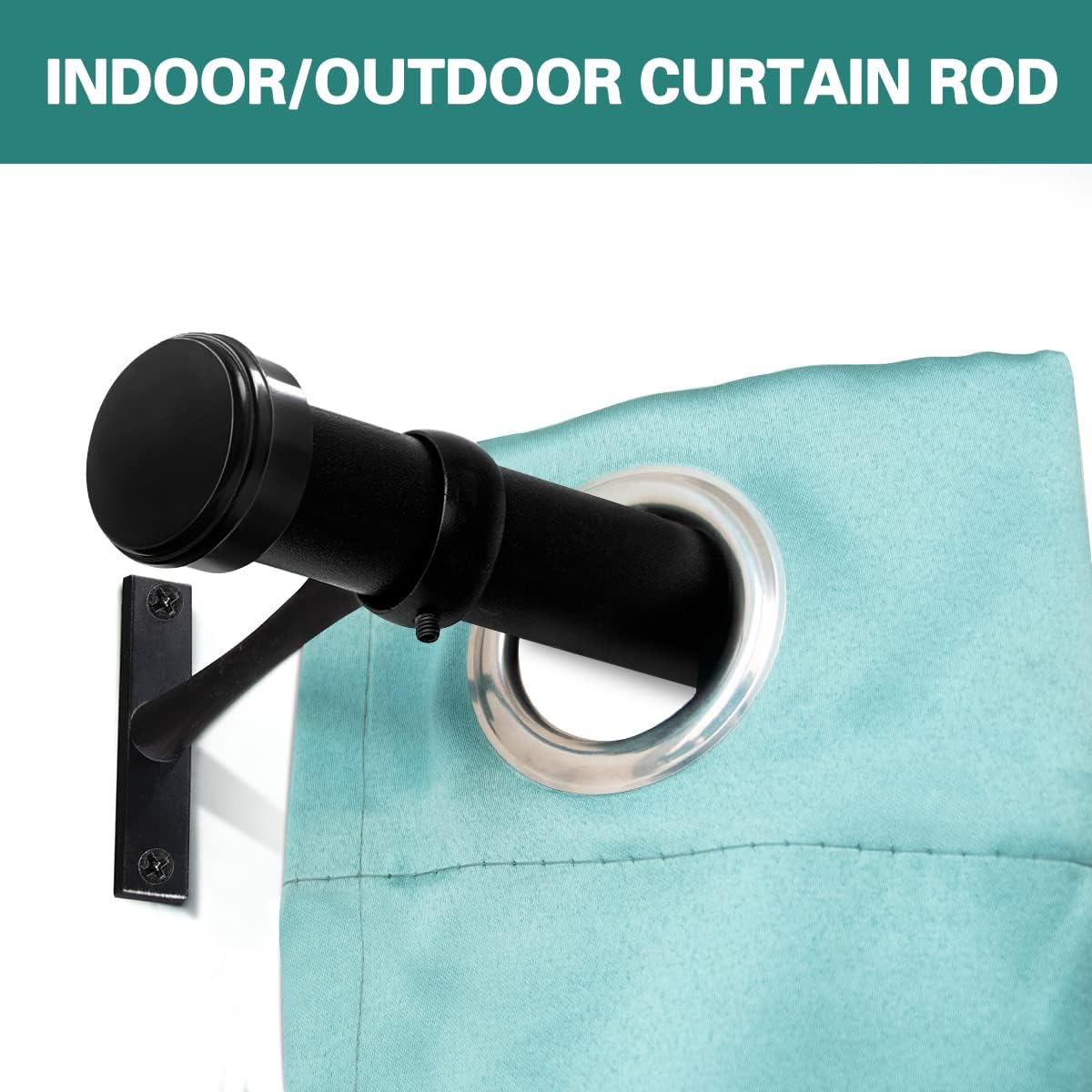 ASHLEYRIVER Curtain Rods 2 pack Indoor/Outdoor Ceiling or Wall-Mount Window Curtain Rod,Black (2 Pack-Small(28"-48"))