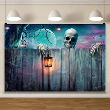 ChloropLastid 7x5ft Happy Halloween Backdrop Scary Skull Heads Spider Web Spooky Lantern Halloween Photography Background Horrible Halloween Night Full Moon Photo Backdrop Studio Props