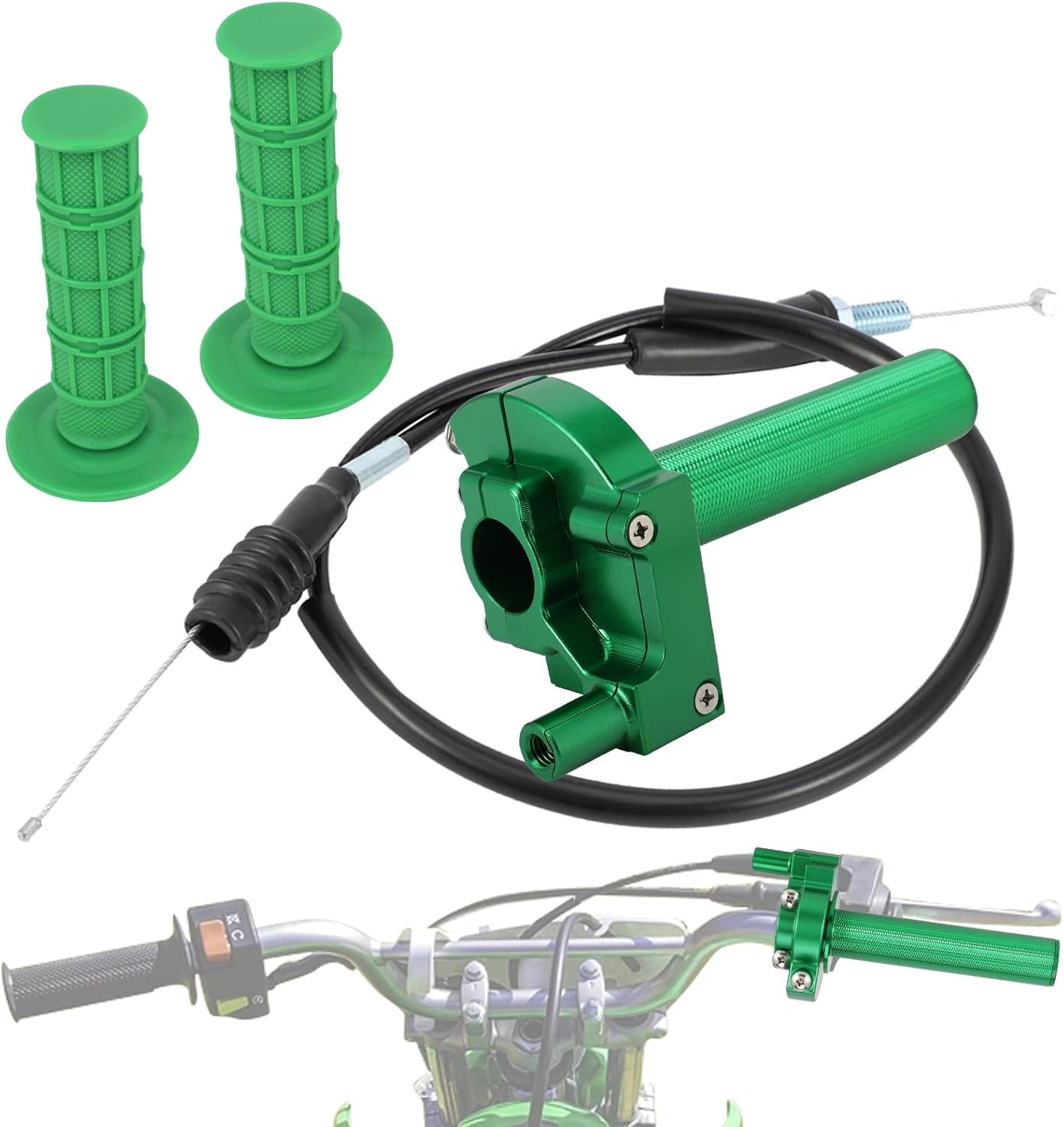 Motorcycle Throttle Twist Throttle Handle Grips Cable Assembly Kit CNC for KLX 110 KLX110 2010-2024 Dirt Pit Bike Green