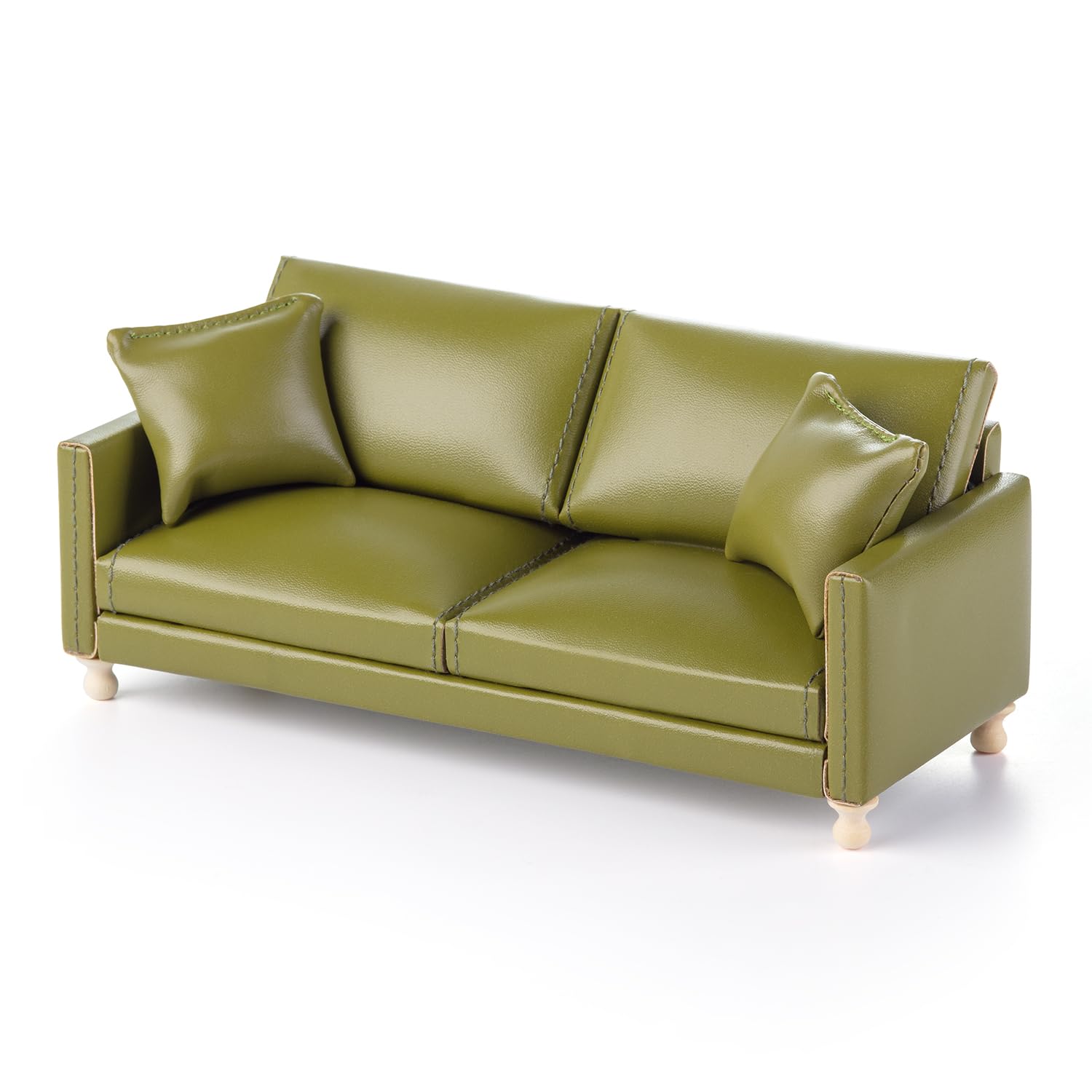Minamzee 1:12 Dollhouse Leather Sofa, Miniature Modern Double Sofa with Pillows