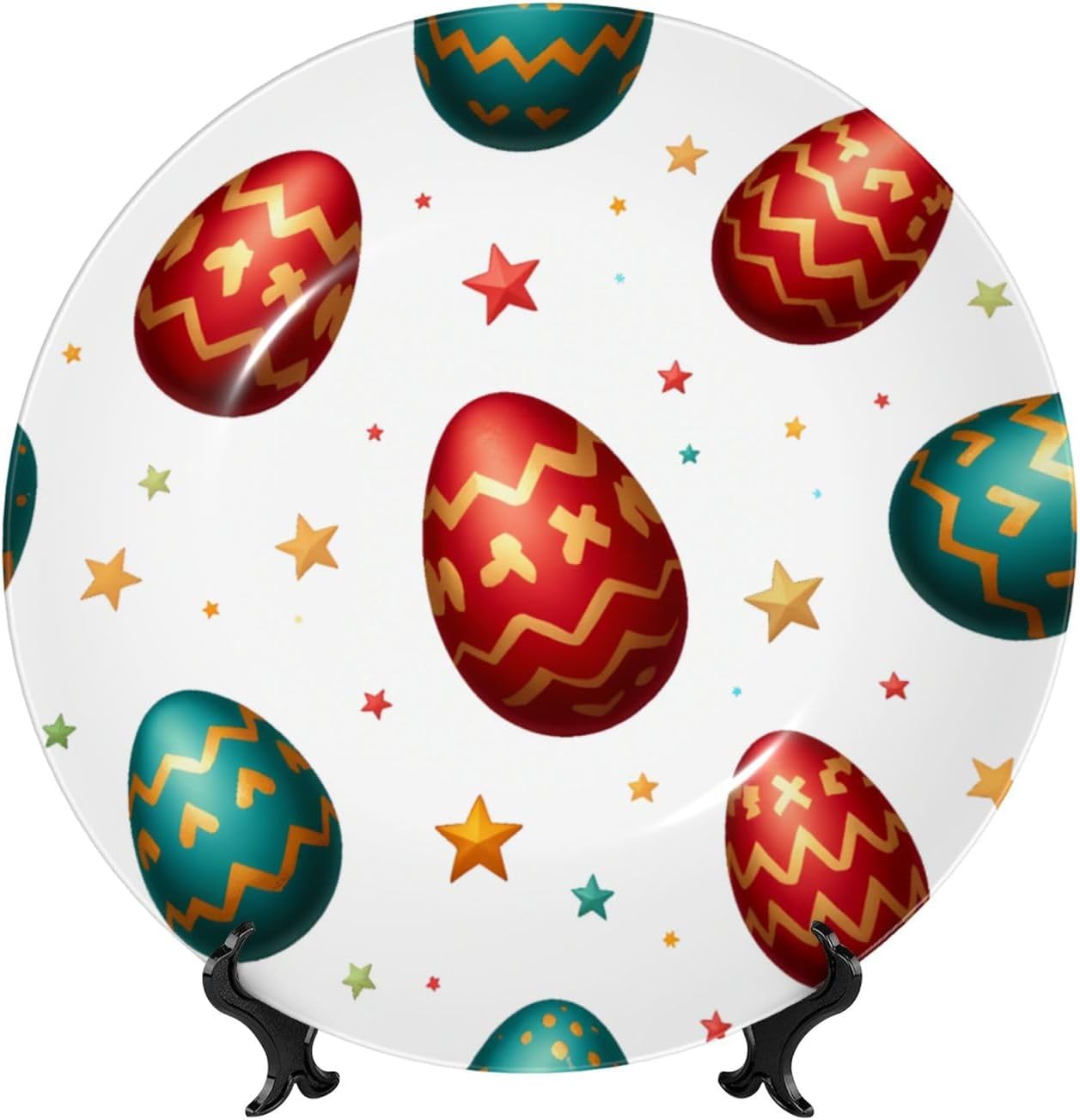 Easter Seasonal Style Ceramic Plate Display Decorative Plate With Stand Wall Hanging Plate For Home Decor 10 Inch