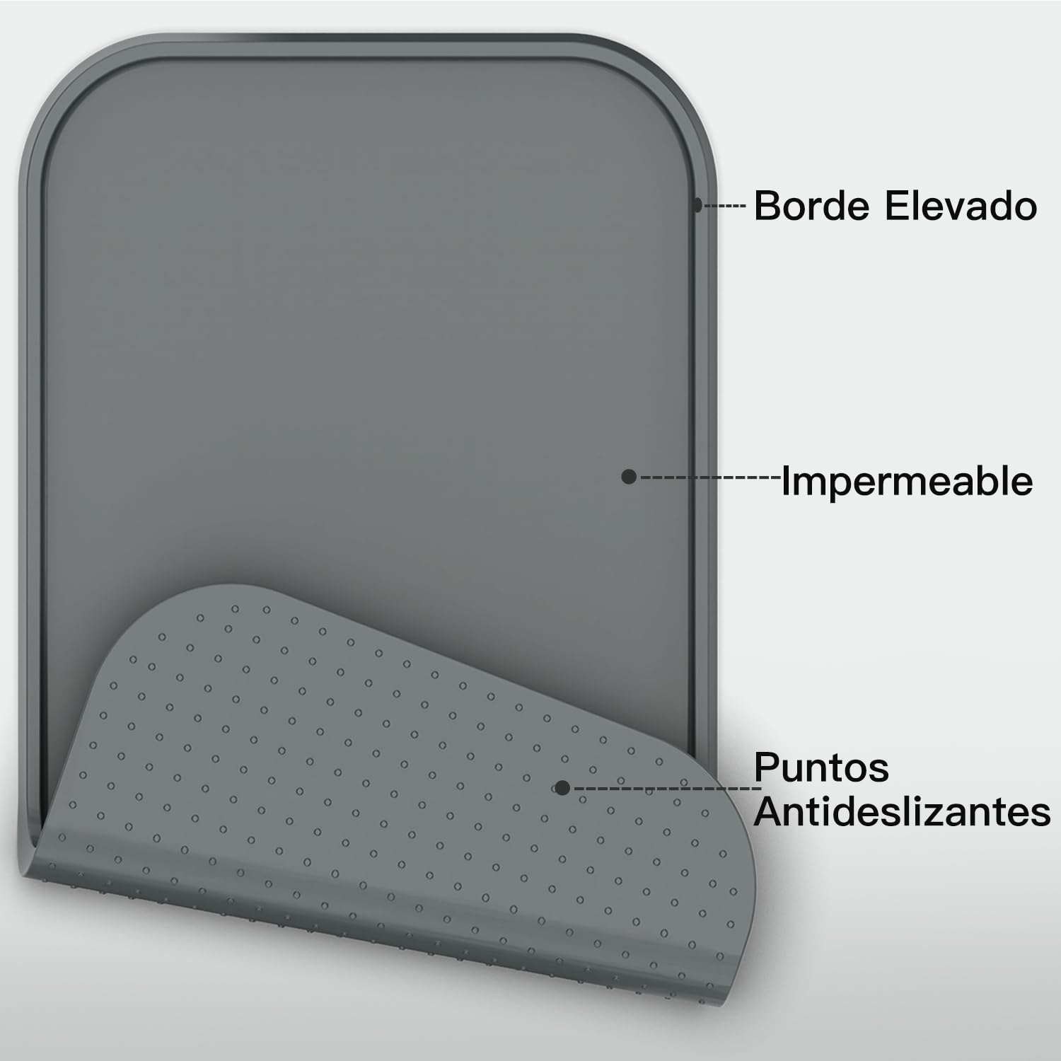 Alfombra Comedero Gato [Borde Elevado Resistente a la deformación], Colocación de Silicona Impermeable para Cuencos de Agua y Alimentos (Gris)