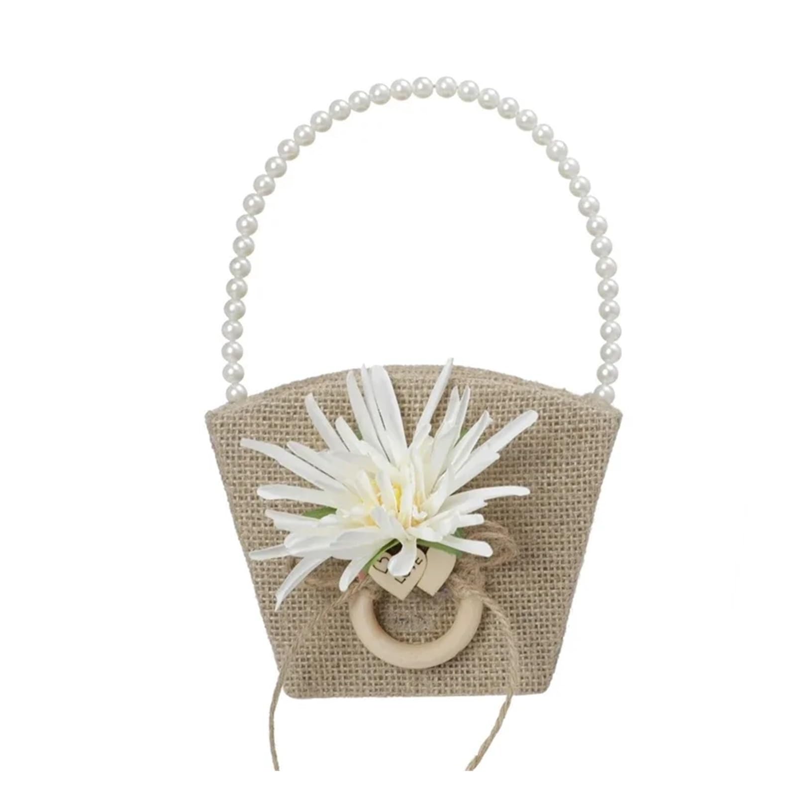 Hamper Basket Wedding Flower Girl Baskets Rustic Burlap Flower Basket With Faux Flowers Decor(Color 8)