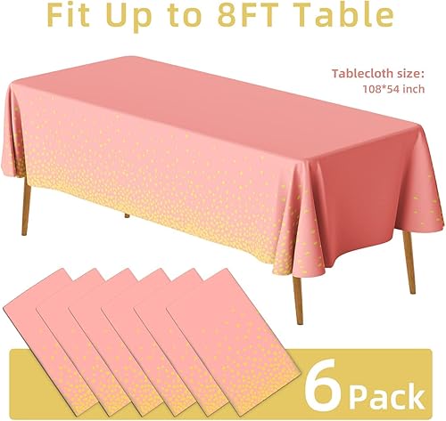 Miniatura 5 de 350 platos de fiesta rosa y dorado con 6 manteles de plástico negro y dorado, 25 suministros desechables para fiesta, simplemente disfruta de tu