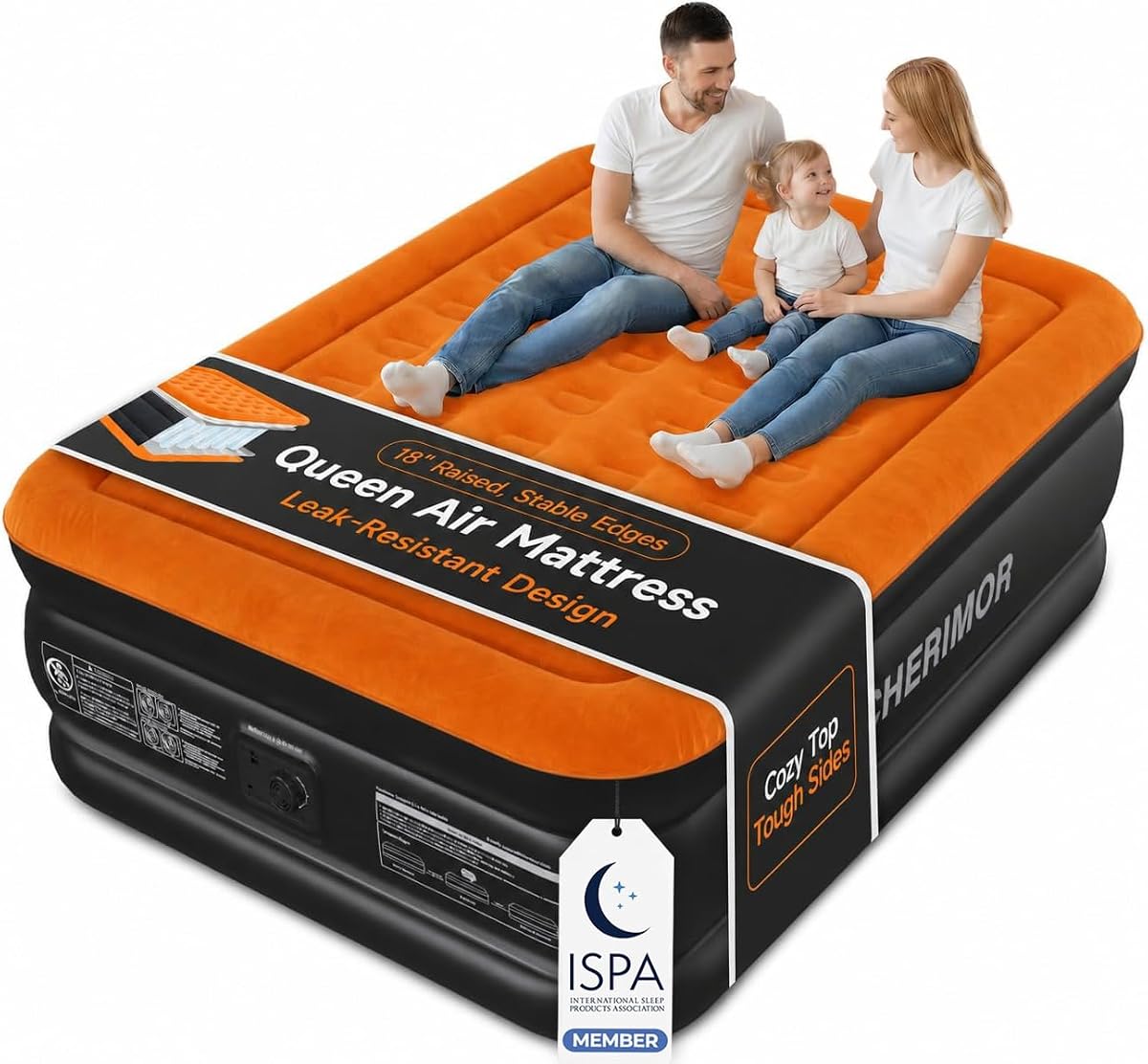 Queen Air Mattress with Built-in Pump, 18" Raised 800 lbs Support | Stable Edge Design, 48-Hour Leak-Tested PVC, 3-Minute Fast Setup, Compact Fold Easy Storage, Durable for Home Guests & Travel