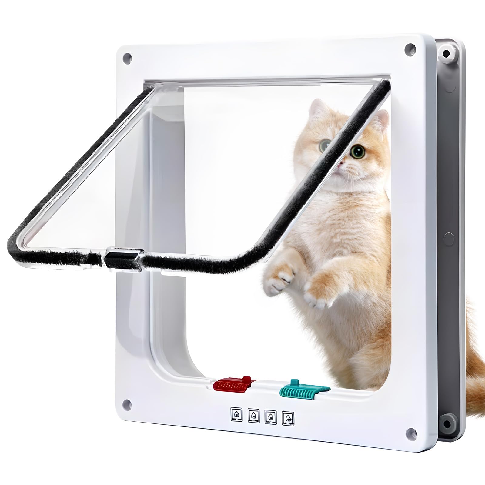 Cat Door for Windows, Pet Doors and Sliding Door, Safety Pet Door with 4 Way Lock, Weatherproof Cat Flaps for Wooden Doors & Wall (Medium, 17 cm x 16 cm Flap) Two-Way Entry & Exit Cat Door Dog Flap-M