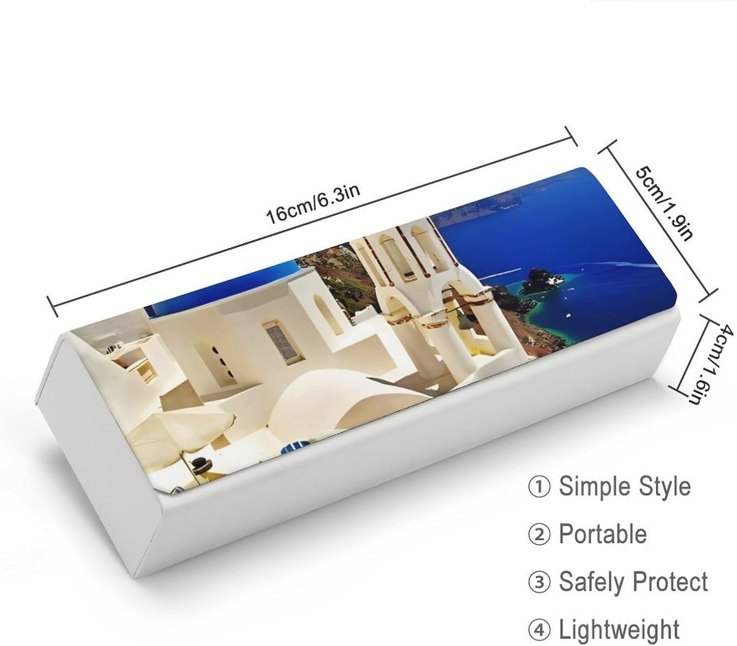 Santorini Greek Island Sea View Eyeglass Case, Durable Convenient Spectacle Cases with Cleaning Cloth Leather Eyeglasses Storage Box for Sunglasses Man Women