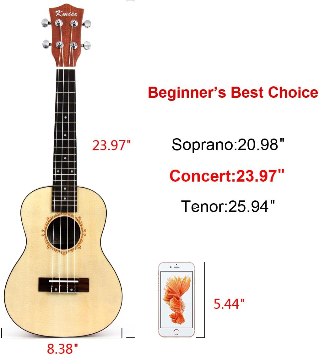 Concert Ukulele,Solid SpruceTop 24" Ukelele for Professional Beginner from Kmise
