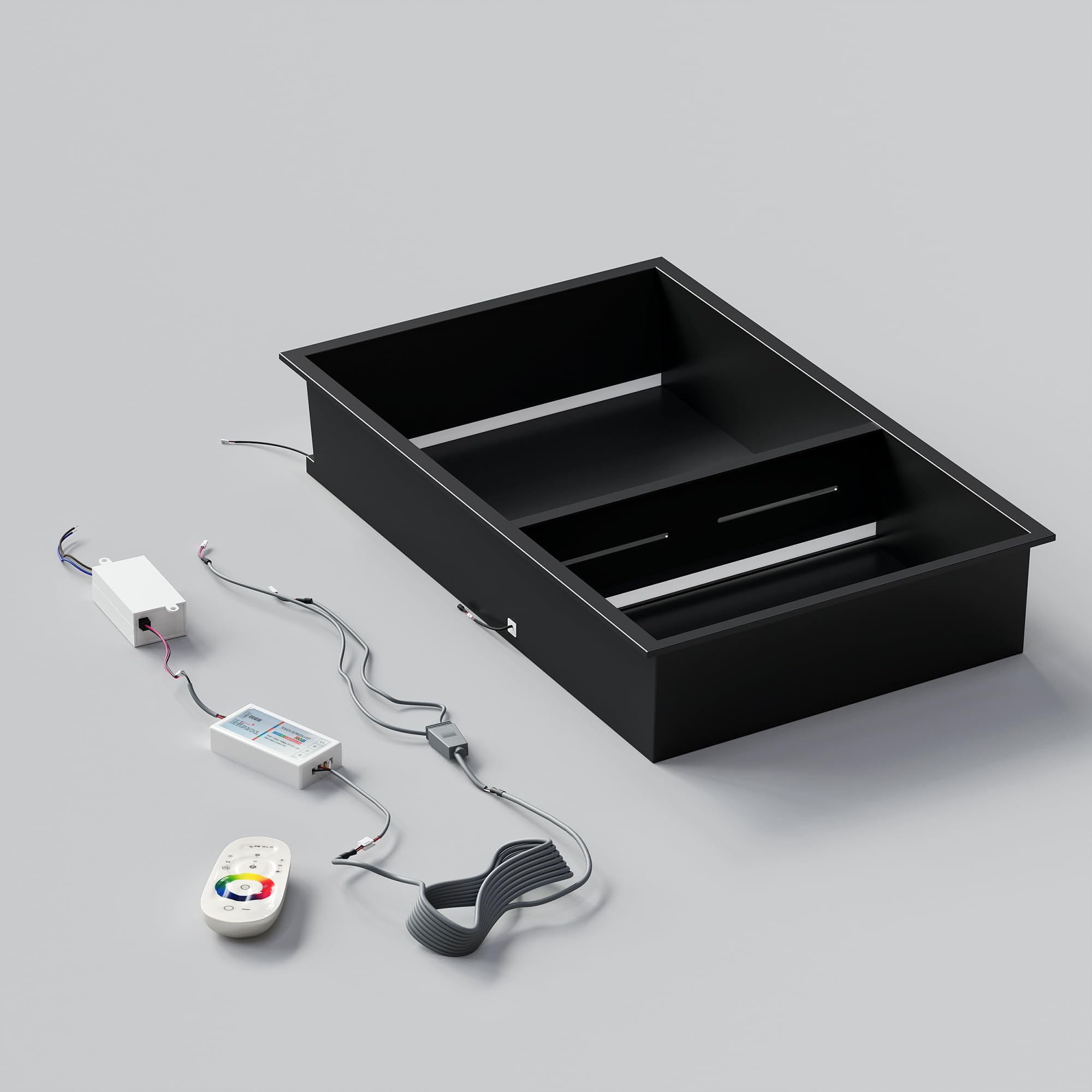 Niche De Douche En Acier Inoxydable Avec LED RVB - Double Cabine Noire 60x30 Cm, Télécommande, 20 Modes, IP68