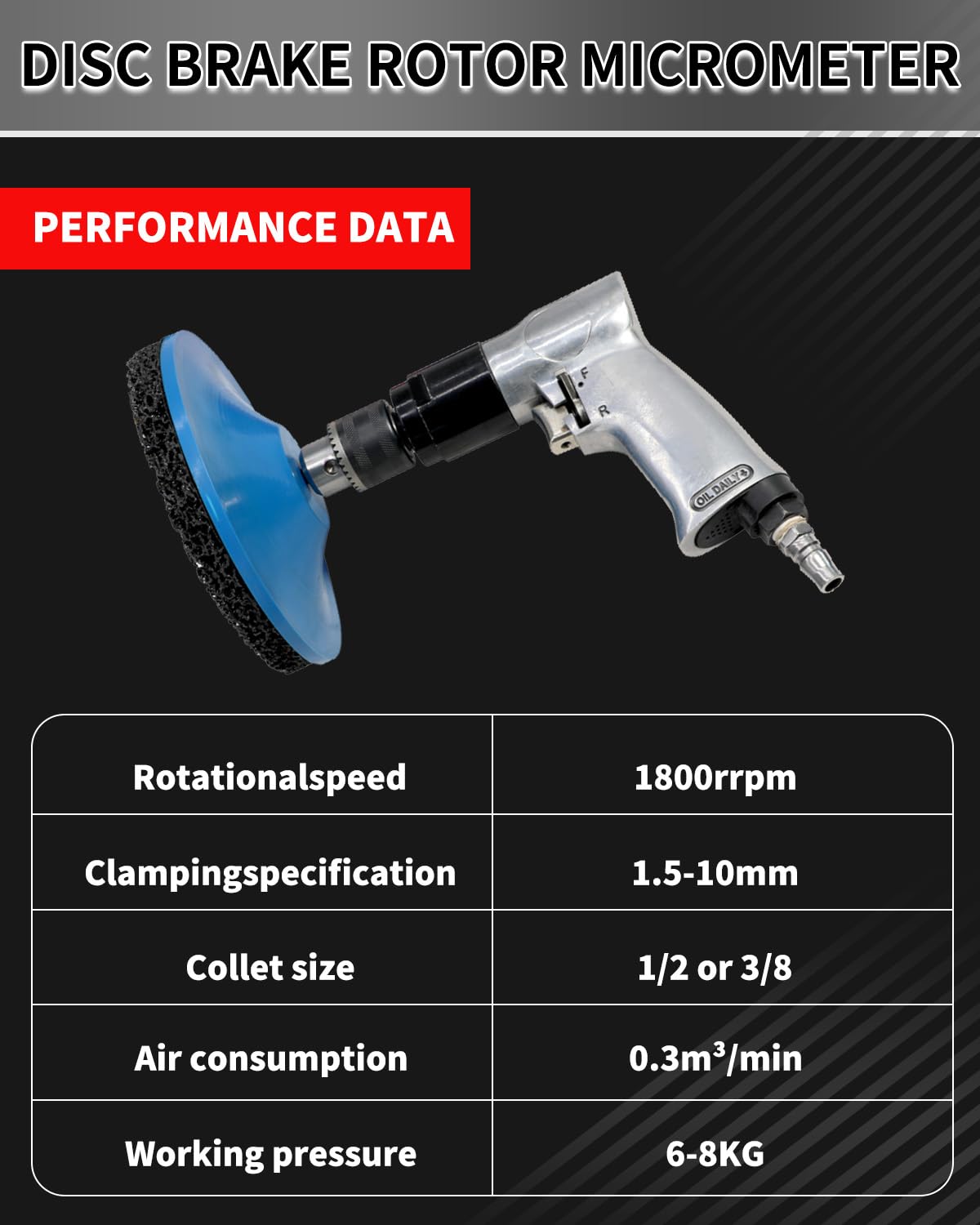 Kit di strumenti per rotori dei freni, kit di rifacimento per la pulizia del mozzo ruota con trapano pneumatico, micrometro metrico SAE, misuratore di spessore del rivestimento dei freni, penna tester