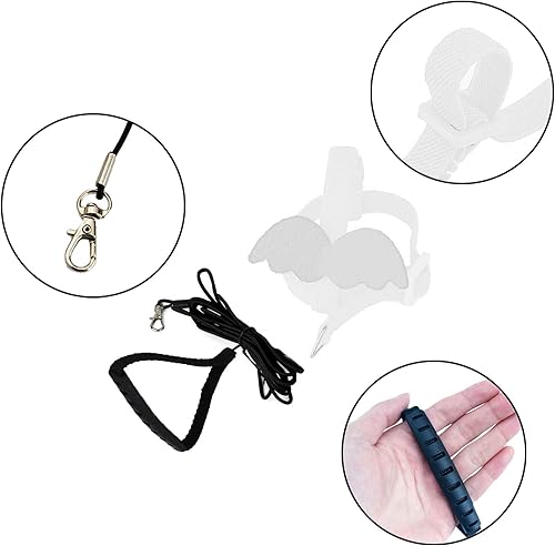 Vista 35 de Dnoifne Arnés y correa de loro, diseño de entrenamiento ajustable antimordida, cuerda de nailon con linda ala para loros, adecuado para Alexandrine