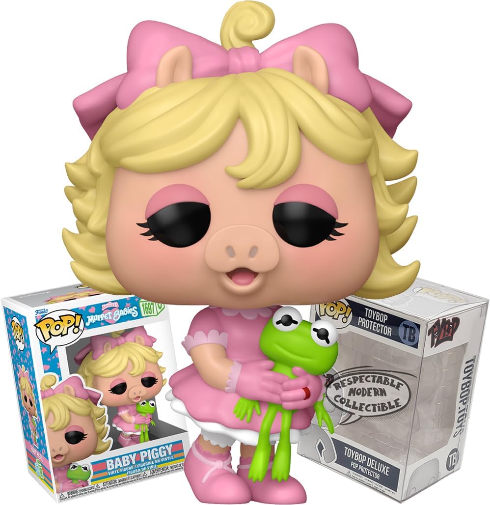 Funko Muppet Babies Baby Miss Piggy with Kermie Frog Doll + ToyBop Protector: Pop! TV Animation Vinyl Figure (Bundled with Pro-Deluxe Pop Protector Collector Case Box Gift Set)