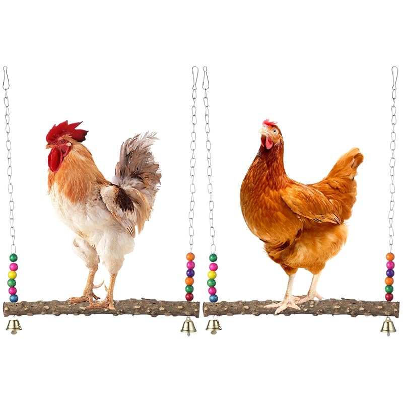 Balanço para Aves de Madeira Natural com Contas e Sinos BATTIPAW, Pacote com 2