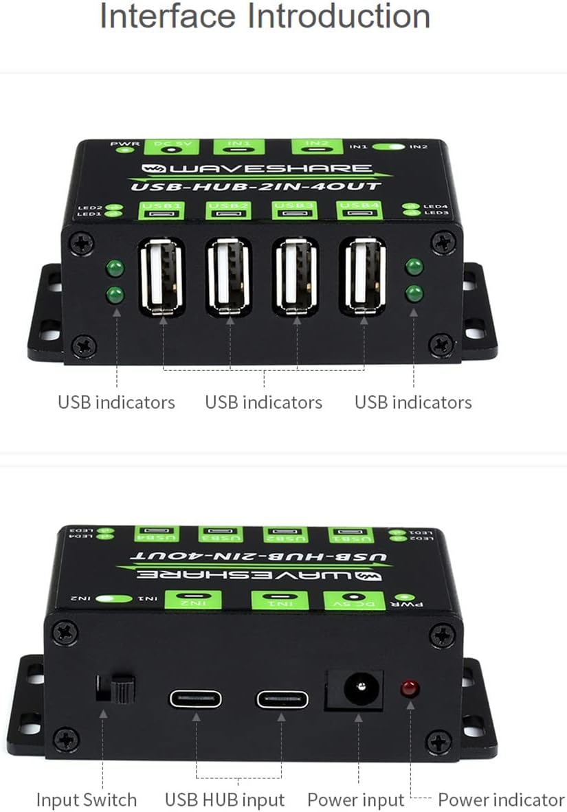 Waveshare Industrial Grade USB HUB Extending 4X USB 2.0 Ports Switchable Dual Hosts Sharing USB Devices for Two Hosts Without Power Supply