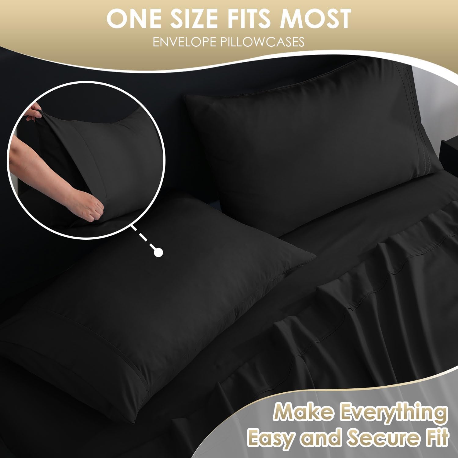 CozySmile Queen Sheet Set,Luxury Silky Soft 6 Piece Bed Sheet Set Fits 16 inch Deep Pocket Mattresses, Wrinkle Free & Breathable Cooling Machine Washable Hotel Bedding Sheets Queen Size (Black)