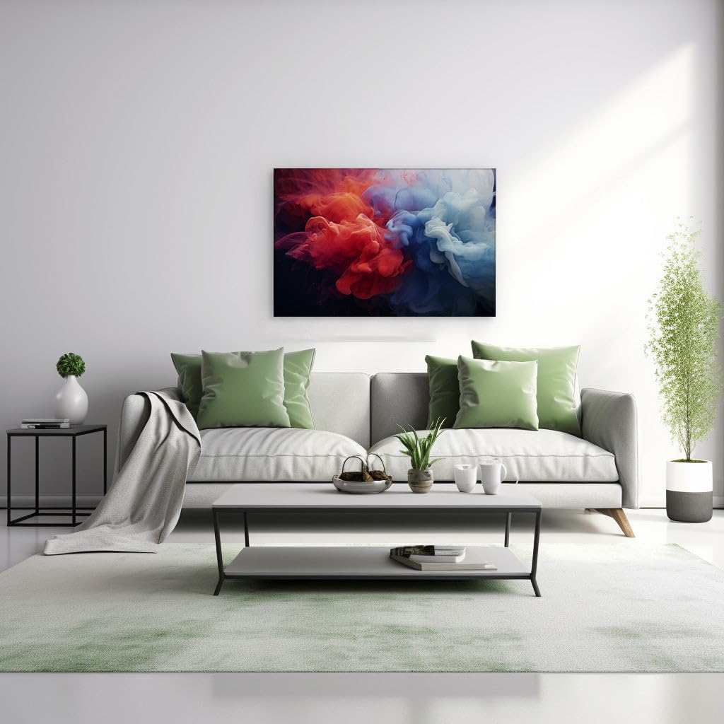 Art Wall: Dance Of Fire And Water In Vivid Reds And Blues. Interior Decor, Canvas Art Design, Art Apartment Decoration, Office Wall Art. Size: 69x46 cm (27x18 inch)