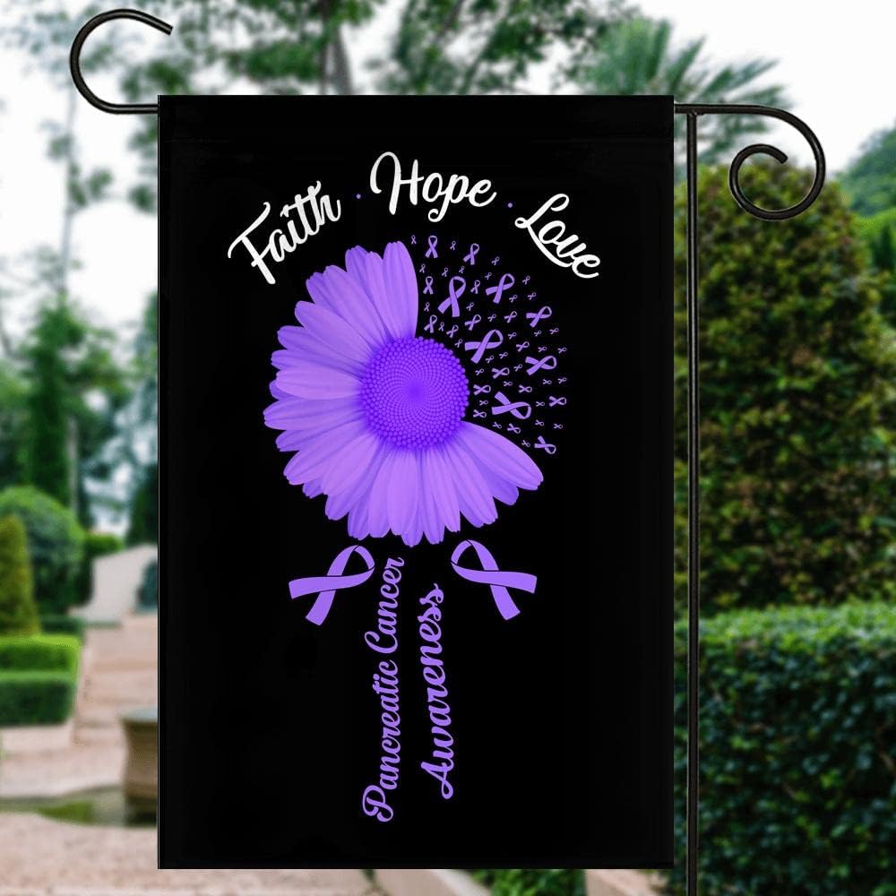 Faith Hope Love Pancreatic Cancer Awareness Flag Daisy Flower Purple Ribbon (12" x 18") USA Garden Flag Premium Decorative Yard Outdoor Flags