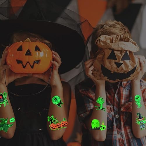 Miniatura 6 de CHARLENT Tatuajes temporales luminosos de Halloween para suministros de fiesta de niños, 100 estilos que brillan en la oscuridad de Halloween,