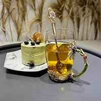 Vista 3 de Taza de té de flores de margarita, tazas de café esmaltadas de vidrio hechas a mano con cuchara delicada, regalo de cumpleaños para esposa, madre