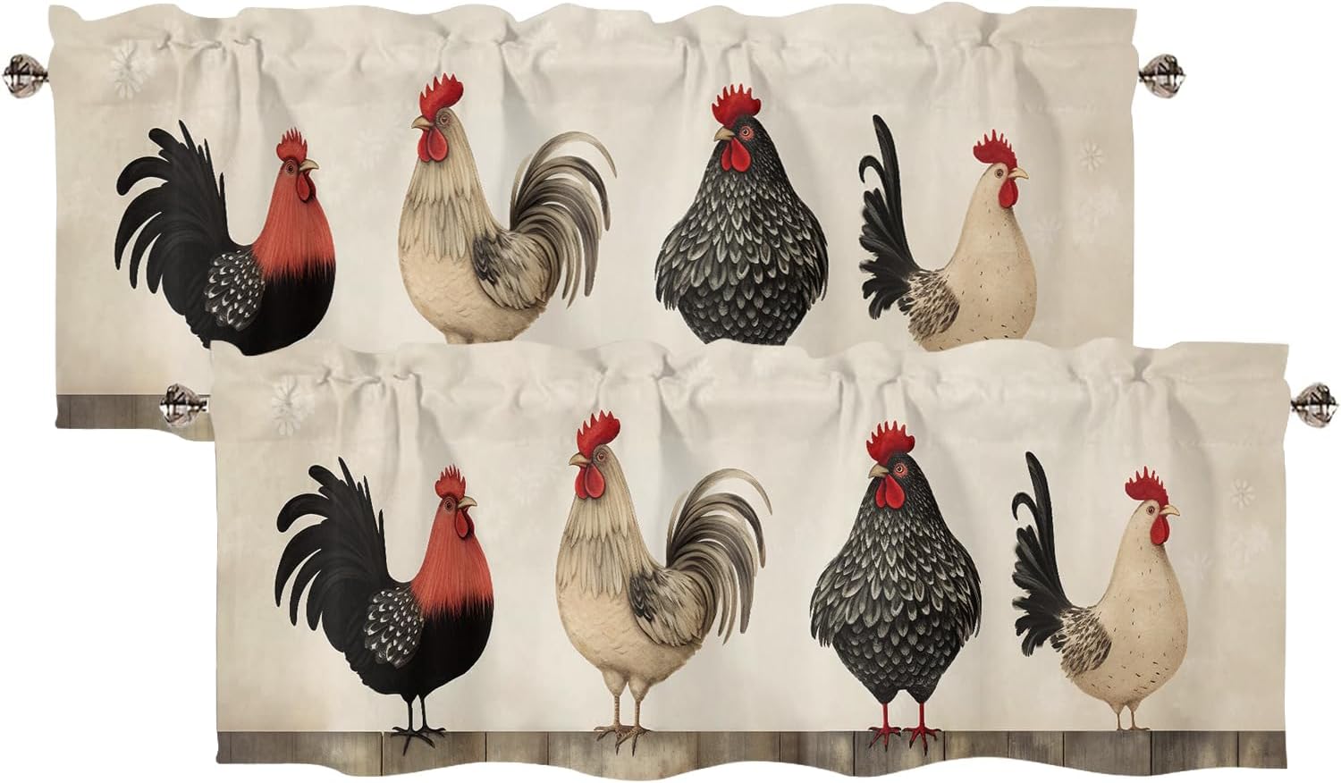 Chicken Rooster Kitchen Valance Farmhouse Countryside Watercolor Flowers Grass Window Treatment Decor Curtains Rod Pocket Valances for Kitchen/Living Room 54x18inch, 2 Piece