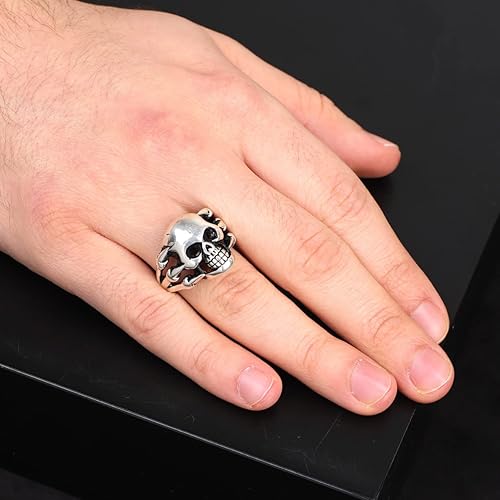 Miniatura 6 de Skull Handmade Sterling Silver Men, Fidget Ring Men, Gothic Biker Ring, Spinner Ring Men, Anniversary, Memorial (11.5)