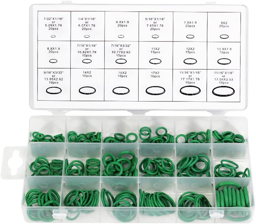 HILDA 270 Pcs 18 Sizes Green Rubber O-Ring Sealing Gasket Washer Seal Assortment Set for Plumbing,Automotive,General Repair with Case