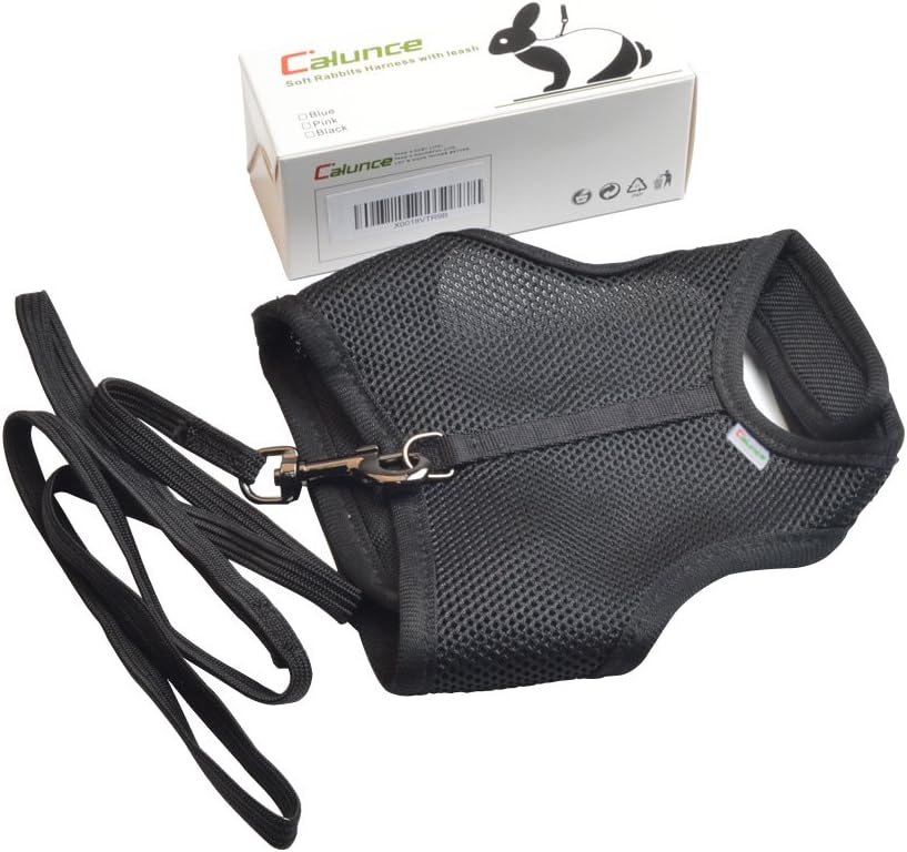Calunce Soft Rabbits Harness with Leash (Black 1pcs)