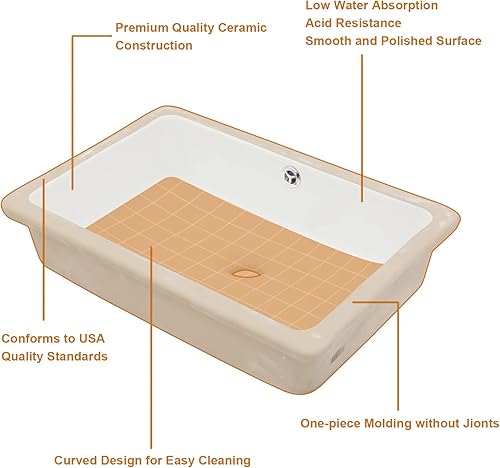 Miniatura 5 de Lordear - Fregadero rectangular de baño rectangular de 21 pulgadas, lavabo de baño rectangular blanco de porcelana blanca de cerámica con