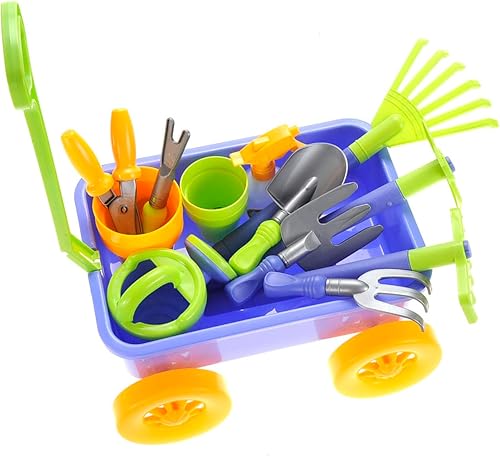 PowerTRC Garden Wagon & Tools - Juego de 15 herramientas de jardinería para niños y vagones de juguete - Juguetes para niños pequeños al aire libre