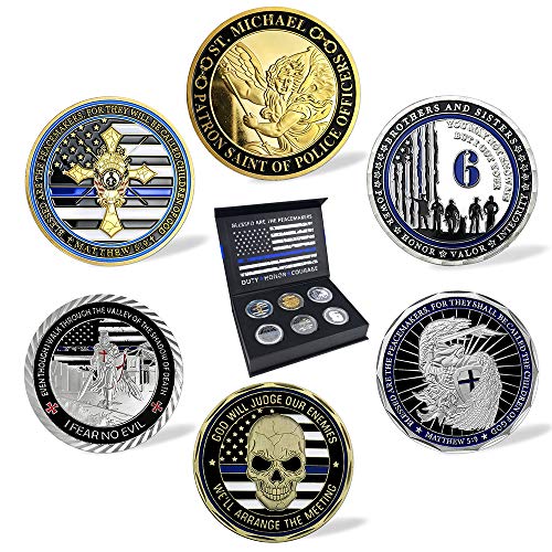 BHealthLife United States Police Department Law Enforcement Officers Challenge Coin Gift Box with 6 Police Coins