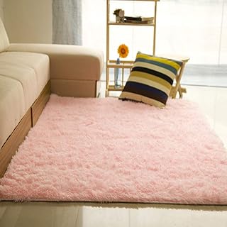 JYMDH Wystrój domu pluszowy puszysty dywan, super miękki dywan z długim włosiem, gruby włos trwały aksamitny dywan, antypoślizgowy antypoślizgowy antypoślizgowy antypoślizgowy antypoślizgowy nadający się do prania w pralce obszar dywaniki-jasnoróżowy. 140 x 200 cm
