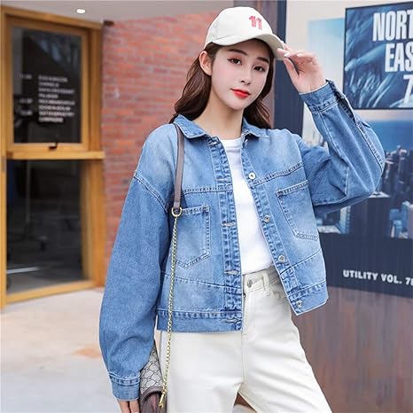 Amazon Co Jp Rpaio ジージャン 女性のデニムジャケットファッションカジュアル ショートbf風の文字パターンの刺繍ルーズ快適なデニムジャケットのボーイフレンドロングスリーブジャケット女性 Color B Size S 服 ファッション小物