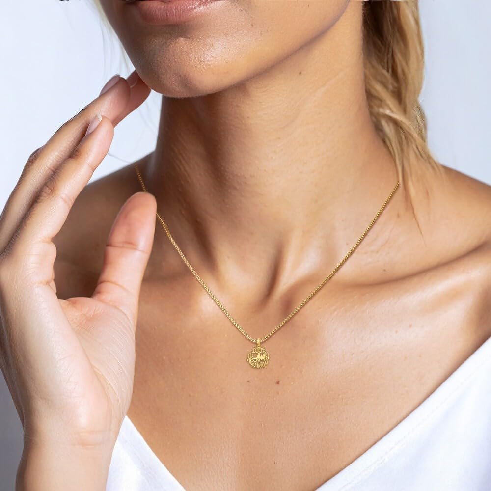 IceCarats 10K Solid Yellow Gold Small Aquarius Zodiac Pendant Necklace 17.65mm 0.7 inch Polished, Textured For Her