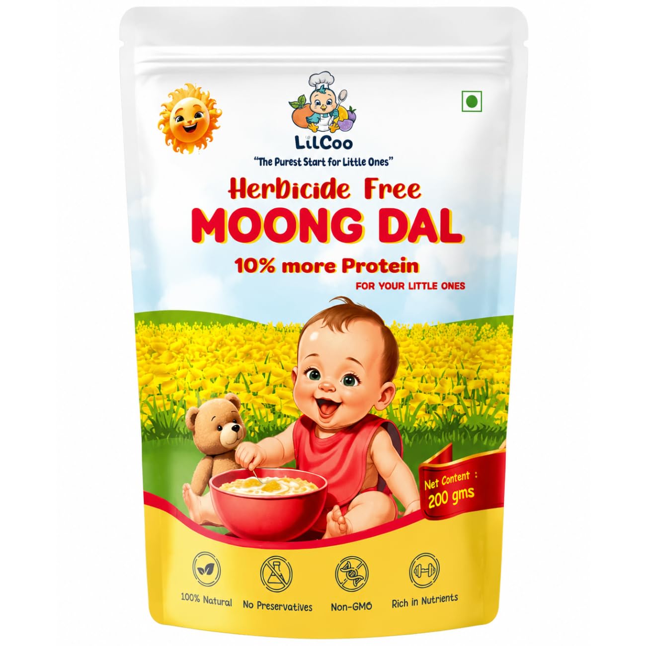 LilCoo Herbicide-Free Moong Dal | 10% More Protein | Paraquat-Free | Toxin-Free | Non-GMO Indigenous Seeds | Traditionally Hand-Harvested | 250g