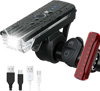 iFCOW Conjunto de luz traseira e luz de bicicleta, kit de luz de bicicleta recarregável luz dianteira e traseira para bicicleta com buzina de 120 dB, 4 + 5 modos para ciclismo noturno