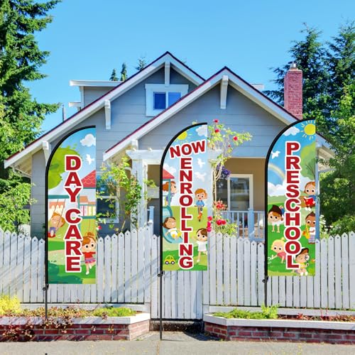 Newwiee 3 Set 7 ft Now Enrolling Day Care Feather Flags with Pole Kit and Ground Stake Weatherproof Polyester Now Enrolling Flags Day Care Marketing Sign Banner for Schools Child Business Advertising by Newwiee - Image 5