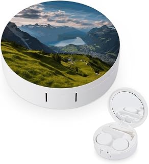 Switzerland Alps Contact Lens Case Kit with Mirror,Tweezer And Contact Lenses Solution Bottle,Portable Soak Storage Kit Leak Proof Contact Lens Box Holder Container for Travel