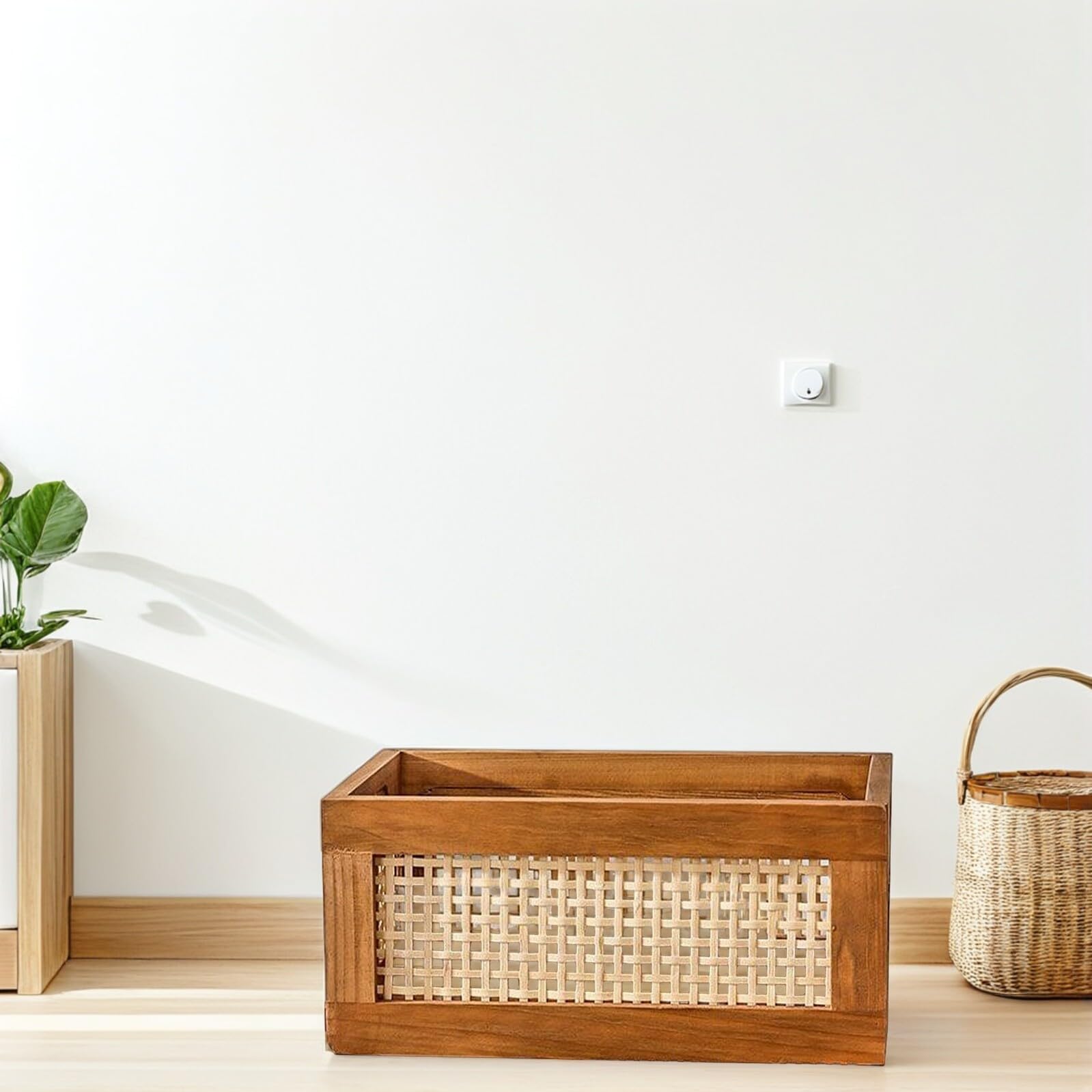 GLEAVI Scatola in Legno Porta Oggetti Design Manico, Resistente e Facile da Maneggiare, Cesto Portaoggetti per Cucina e Bagno, Dimensioni 35x25x16cm