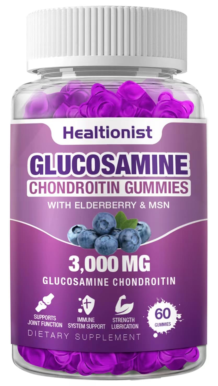 3000mg Glucosamine Chondroitin Gummies with MSM & Elderberry - Extra Strength Joint Health, Flexibility, Antioxidant Immune Support Supplement Gummy for Adults, Men & Women 60 Counts