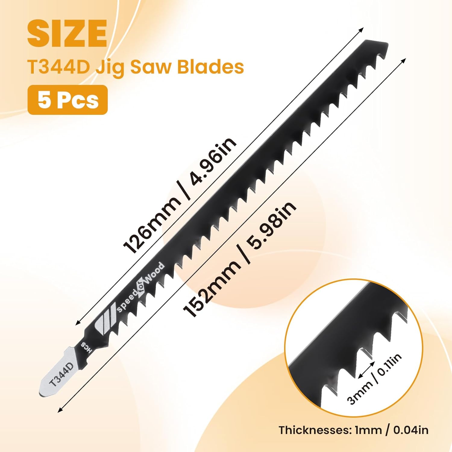 Yuanchu T344D T-Shank Jigsaw Blades, 5 Pcs 6 Inch Long Jig Saw Blades Carbon Steel Jigsaw Tool Accessory for Quick Cutting Thick Construction Softwood Hardwood Wood Core Plywood Chipboards Plastic