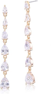 CZ Linear Earrings for Women Girls Sterling Silver Multi Teardrop Cubic Zirconia Crystal Simulated Diamond Rhinestone Long Bridal Dangle Drop Post Earrings for Wedding Prom Party Bride Bridesmaids