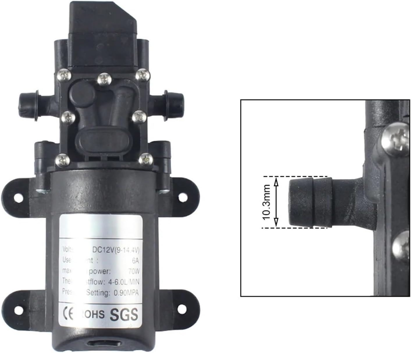 1PCS 12V 130PSI 6L/Min Water High Pressure Diaphragm Self Priming Pump 70W 72W 6A pipe 1/2(Only pump)