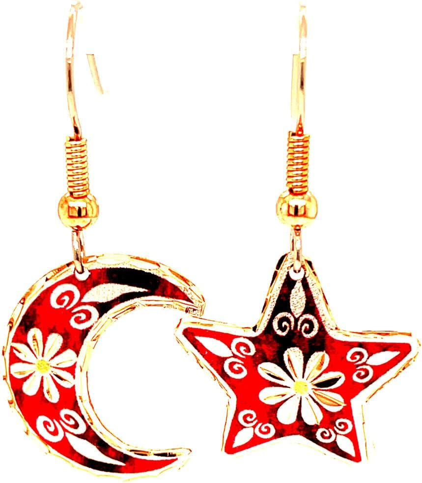 FRONT LINE JEWELRY Women's Moon and Star Earrings Mismacthed Earrings Blark/Red/Green/Purple/Blue/Art Deco/Rainbow/Yellow/Starry Night/Crescent Moon and Star Earrings