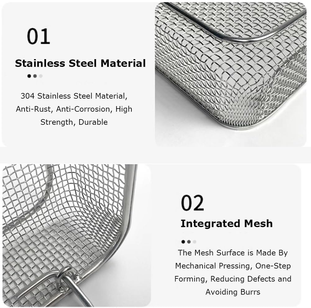 Cesta de malla de esterilización, bandeja perforada de acero inoxidable para instrumentos médicos, 60 cm x 40 cm x 7 cm, ideal para uso hospitalario y laboratorio