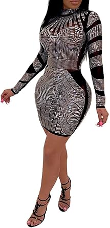Women Long Sleeve Birthday Dresses Sexy hot Diamond Process Sexy Dress Party Club Night Dress...