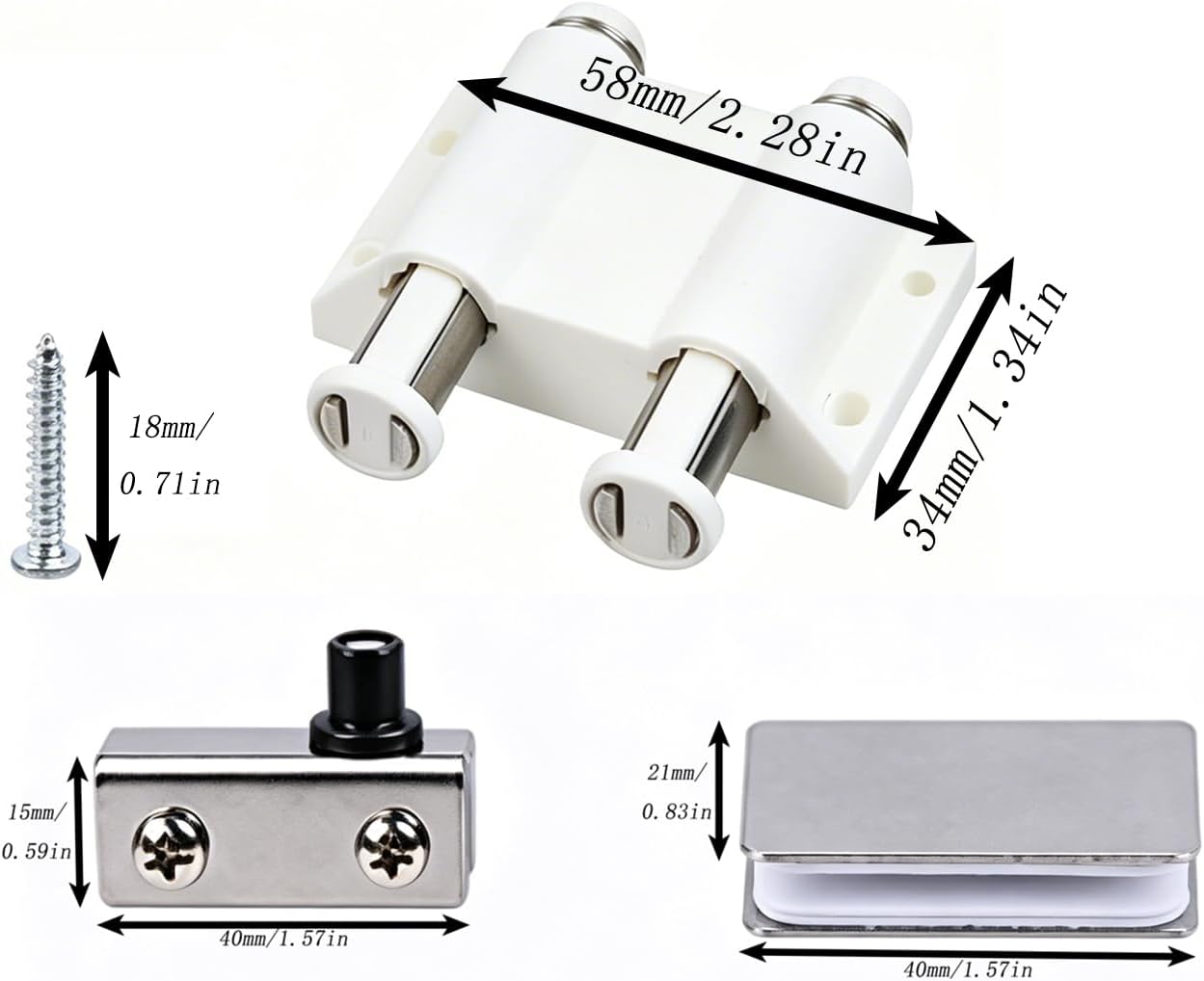 1Set Stainless Steel Double Head Pivot Hinge for Glass Door with Magnetic ABS Fixing Clip Set Suitable for 3-6mm Glass Door Top and Bottom Hinge Silver