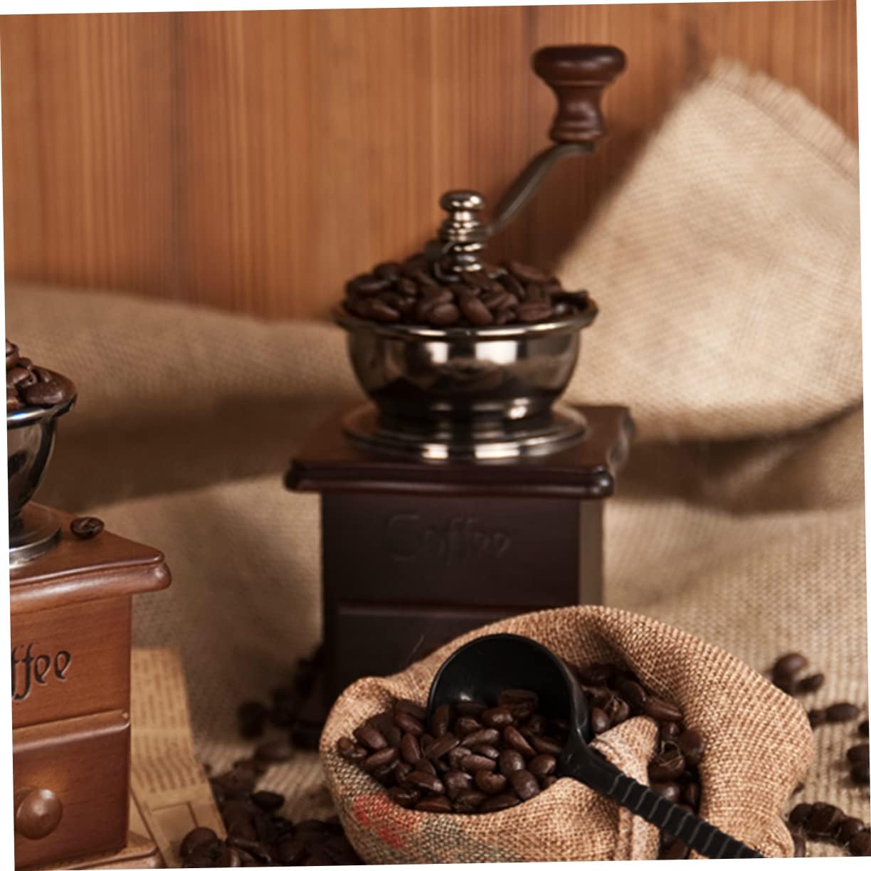 Mobestech Manual Coffee Bean Grinder Vintage Hand-Crank Wooden Burr Mill for Grinding Coffee Beans Portable Retro Style for Home Camping and Travel